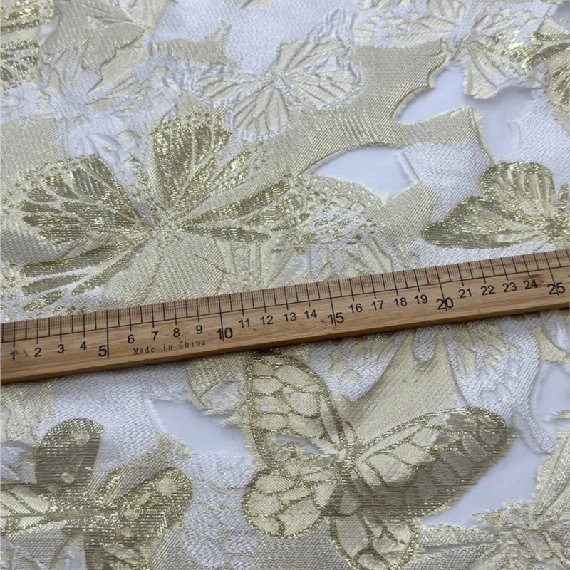 Gaun pertunjukan rok bengkak satu potong kain pola potong organza benang emas modis jacquard bernapas