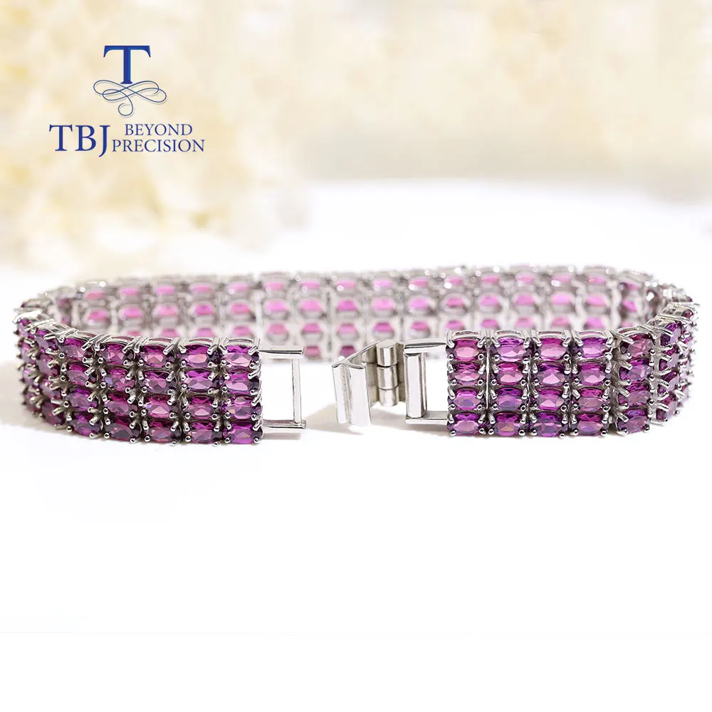 Luxury Natural oval 3*5mm Rhodolite Garnet Big bracelet 925 Sterling Silver fine Jewelry for Women's Engagement anniversary gift