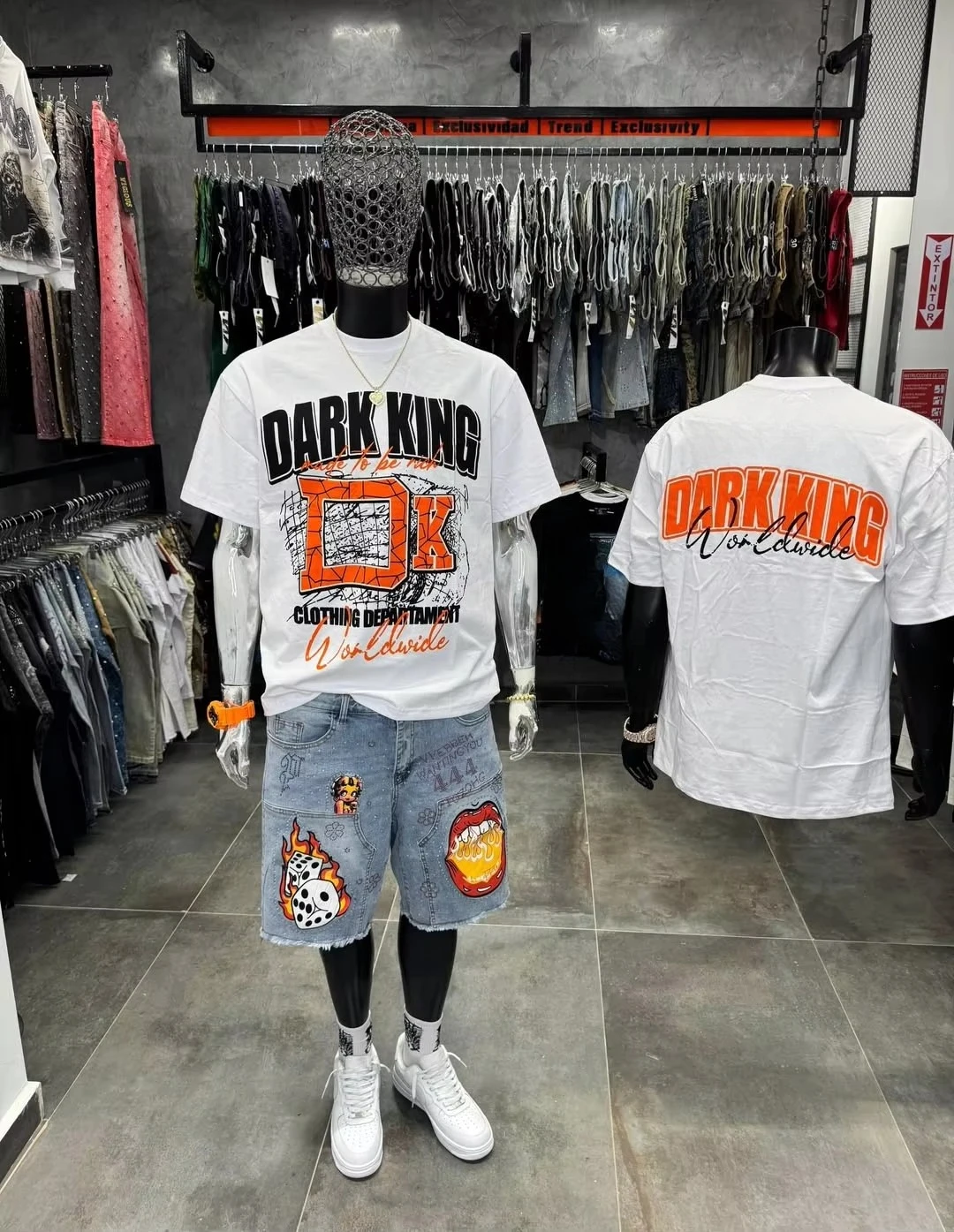 2026 Men Dual‑Side Dark King Letter Graphic T‑Shirt Hip‑Hop Graffiti Print Loose White Short‑Sleeve Tee Top