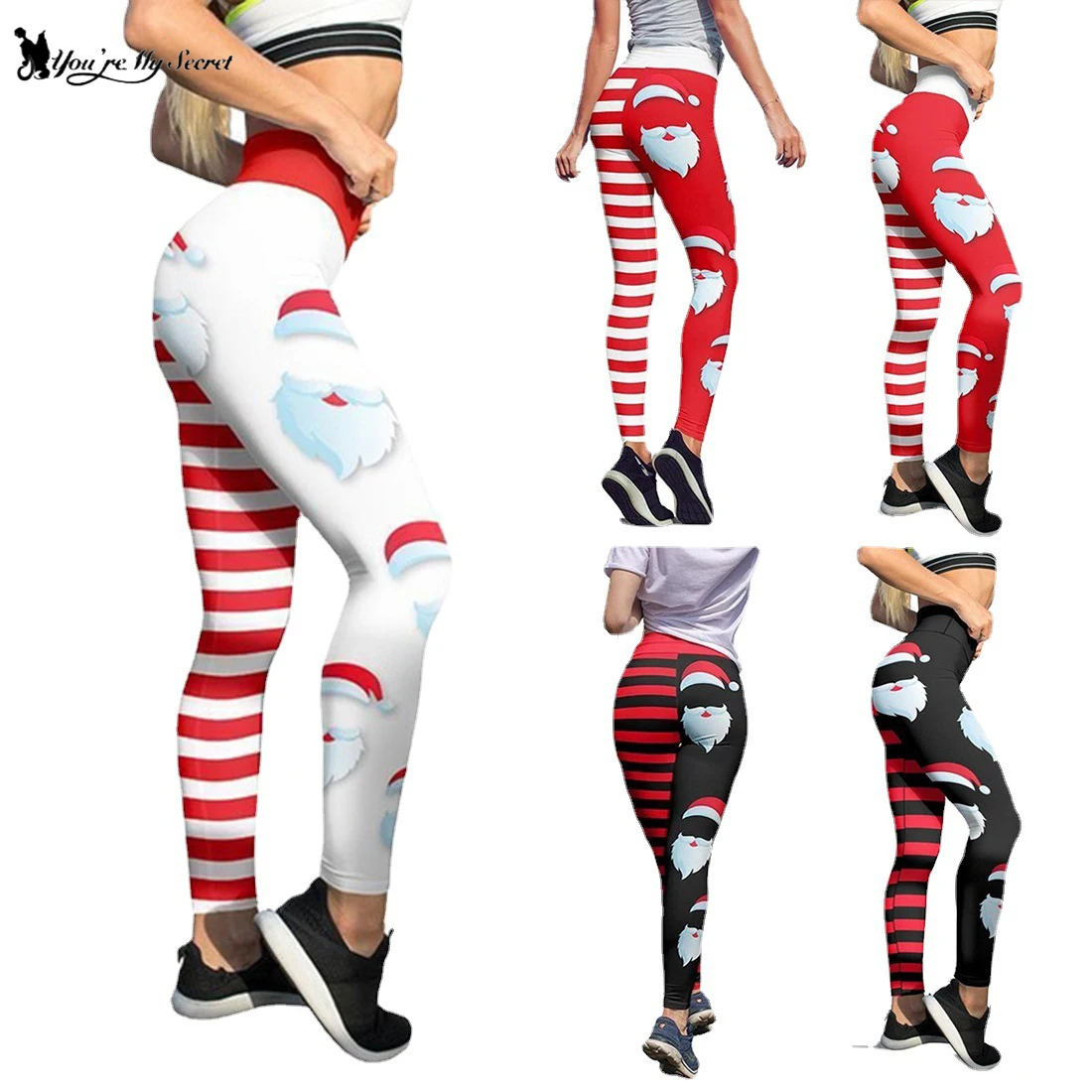 [You're My Secret] Świąteczne legginsy damskie Prezent Jesień Zima Festival Legginsy damskie 3D Stripe Sexy High Waist Skinny Legginsy