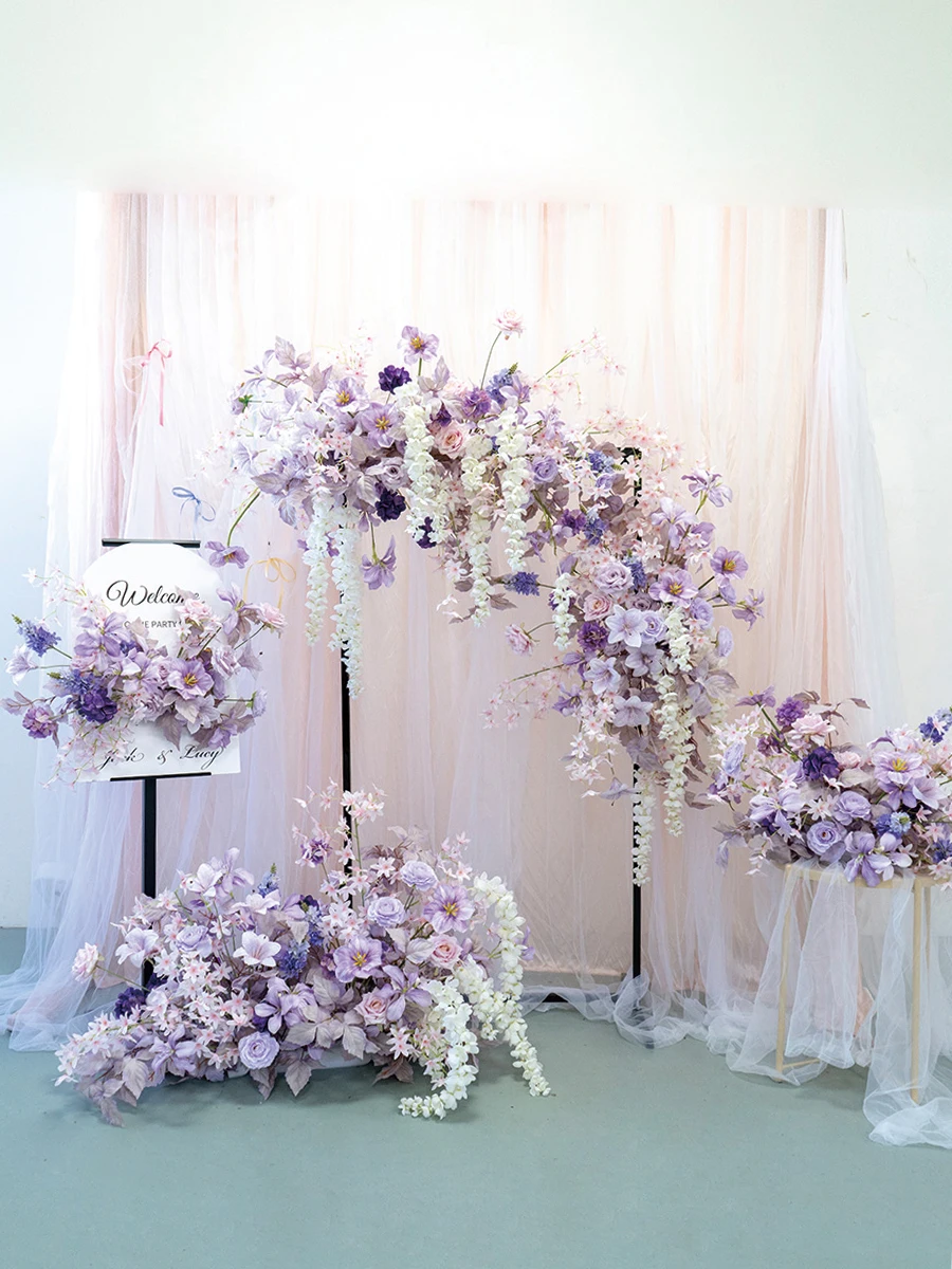 

Purple wedding background decoration arch floral arrangement, European-style photo Internet celebrity floral