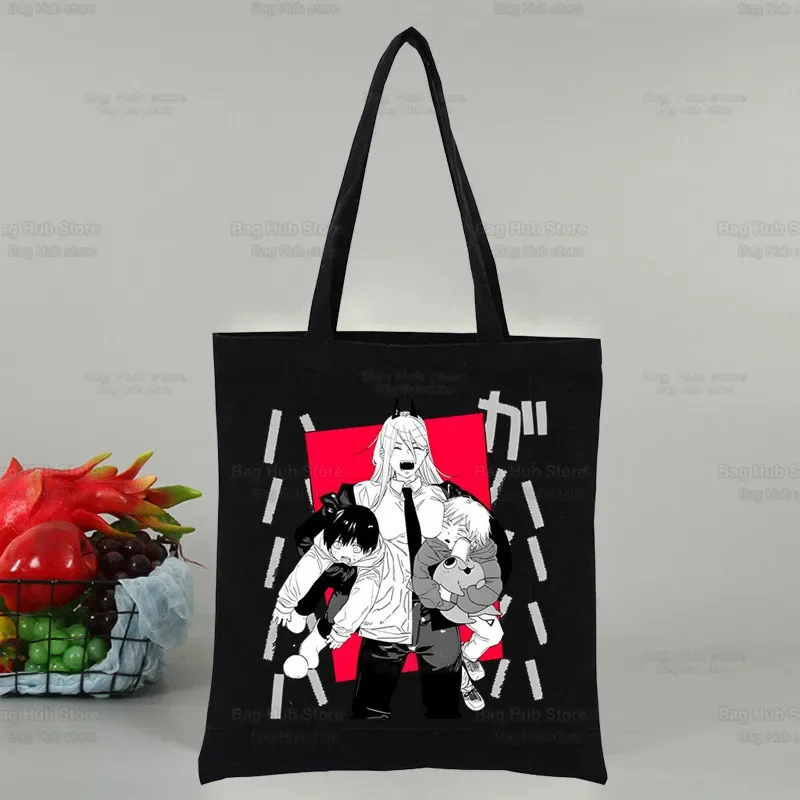 Chainsaw Man Makima Women\'s Shopper Bag Canvas Pochita Cartoon Tote Shoulder Bags Anime Shopping Bag Black Cloth Handbags Eco