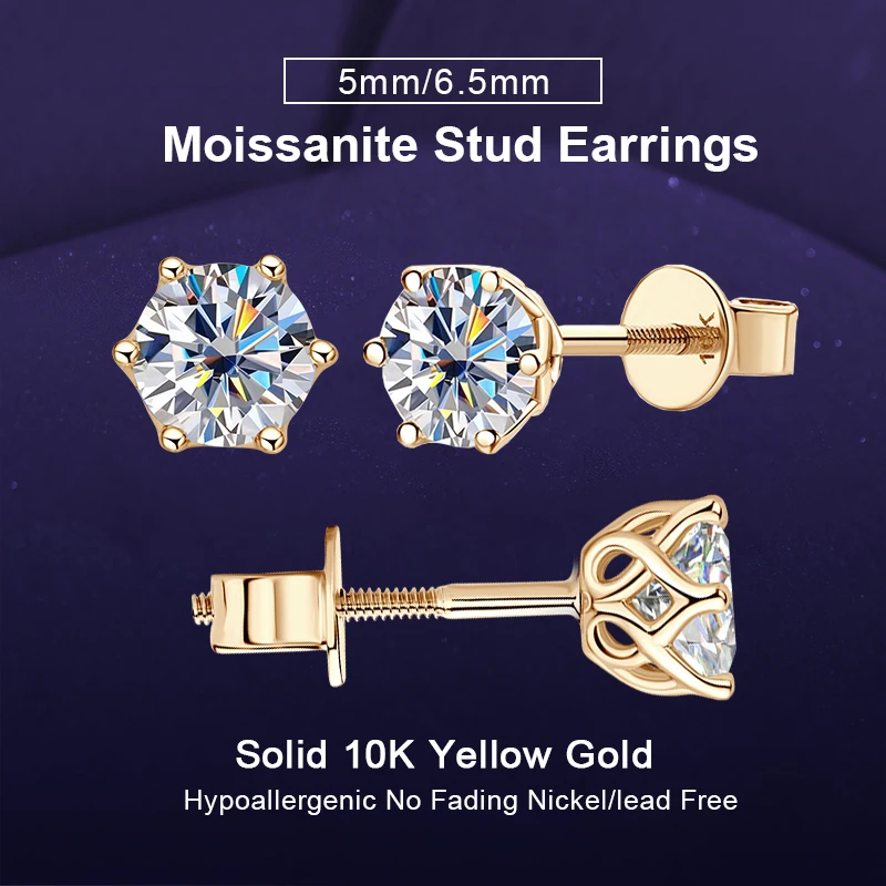 IOGOU 0.5CT 1CT D Moissanite Rose Flower Solid Gold Stud Earrings for Women 10K Yellow Gold Piercing Ear Earrings Wedding Jewel
