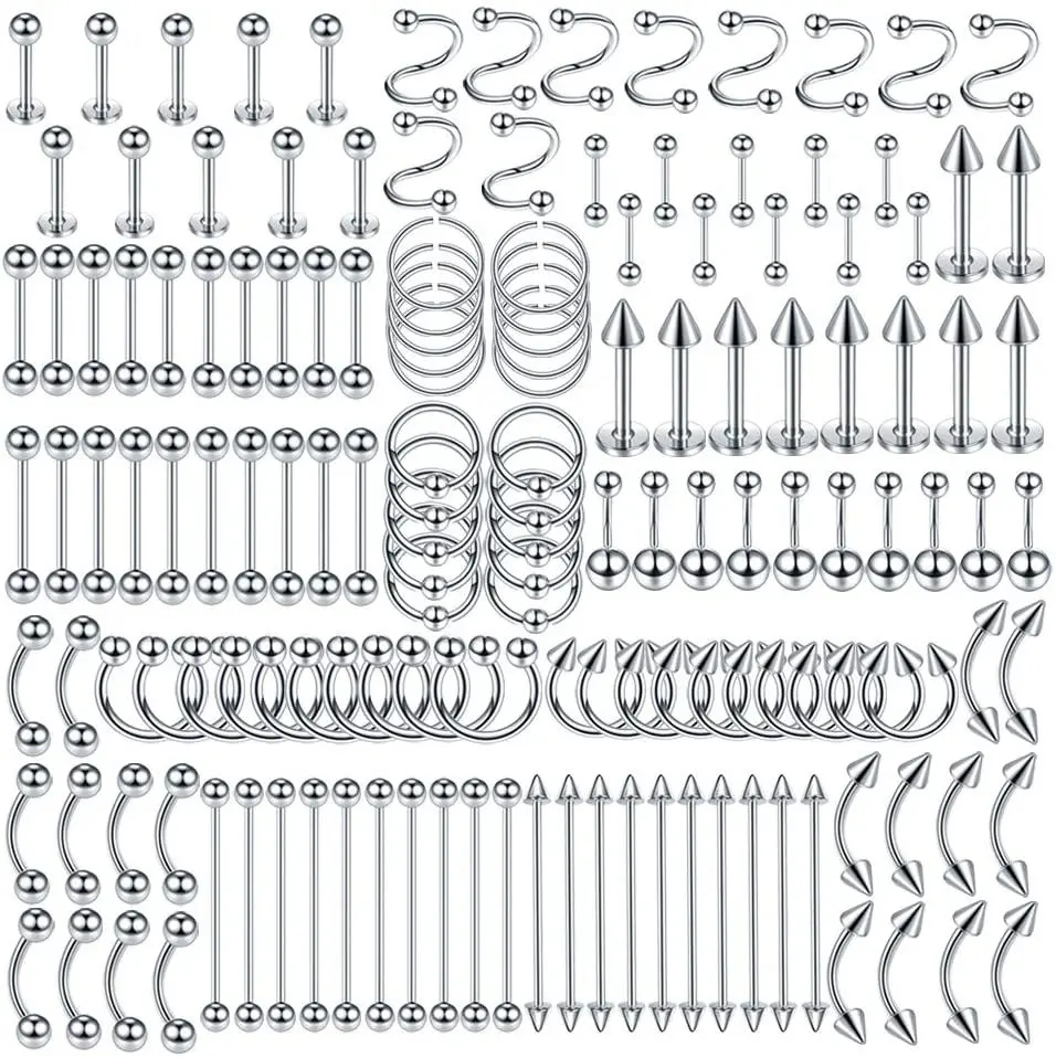 هدية عيد ميلاد مجموعة ل الأنف اللسان الشفاه ثقب المتحمسين ثقب المجوهرات 42-150 قطعة الفولاذ المقاوم للصدأ هيئة ثقب عدة أدوات
