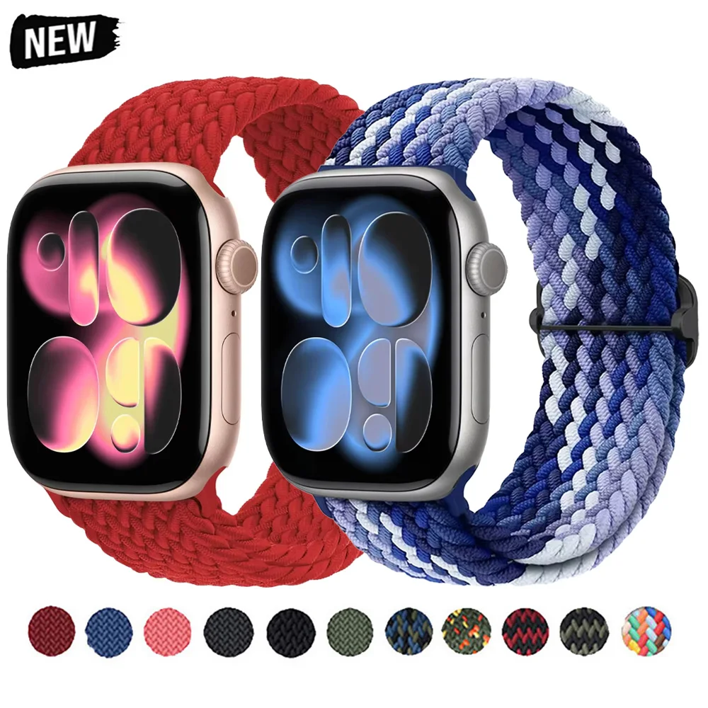 Braided straps For Apple watch band 44/45/49/46/40/41/38mm Elastic Adjustable Nylon bracelet iWatch series 11 10 9 8 se 7 Ultra3