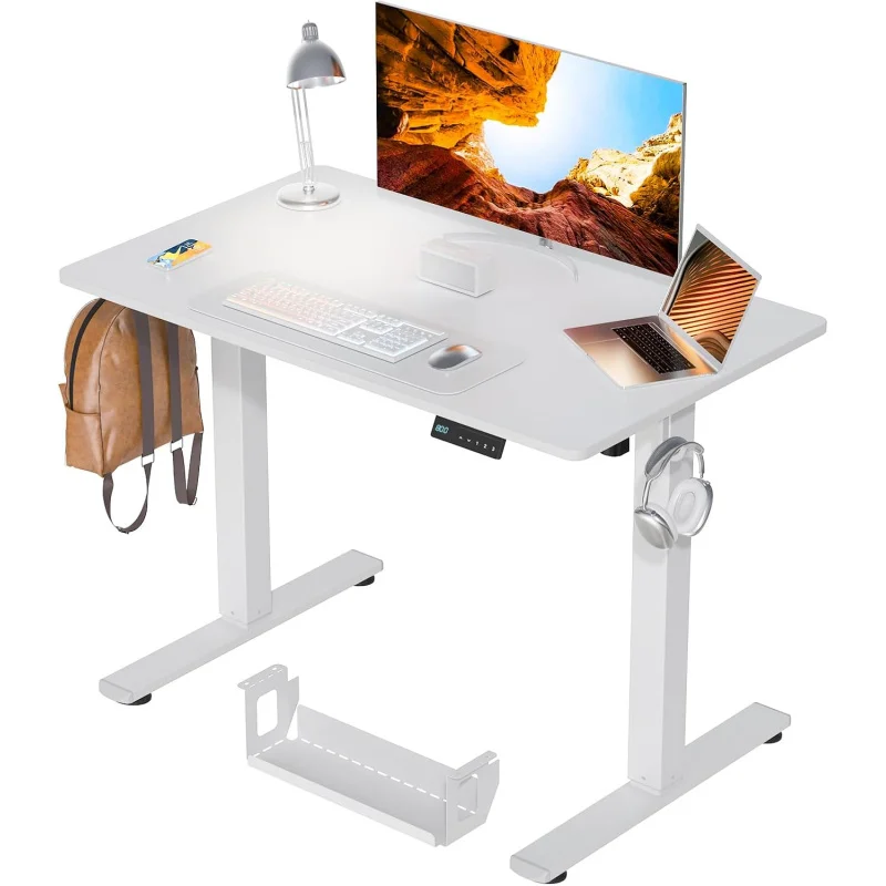 Mesa de pé branca de 40 x 24 polegadas com altura ajustável elétrica - ergonômica para sentar em casa