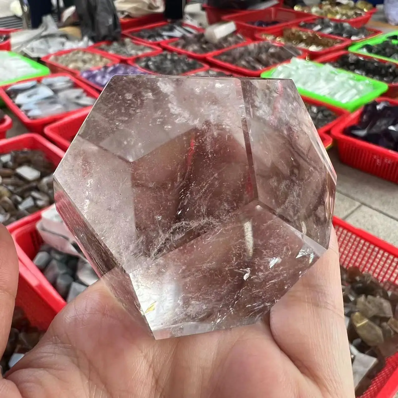

Natural White crystal Polyhedron Crystal Stone Polished 12 Facets Specimen Minerals Healing Stone Home Decoration