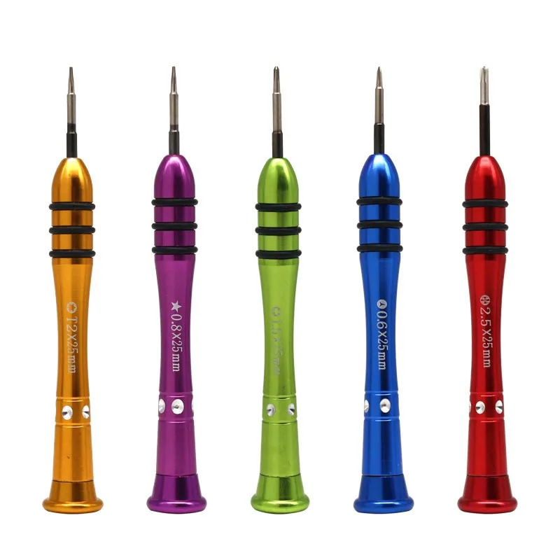 5-Piece Precision Repair Tool Set with S2 Steel Bits, Colorful Aluminum Non-Slip Handles for IPhone, Android & Watch Disassembly