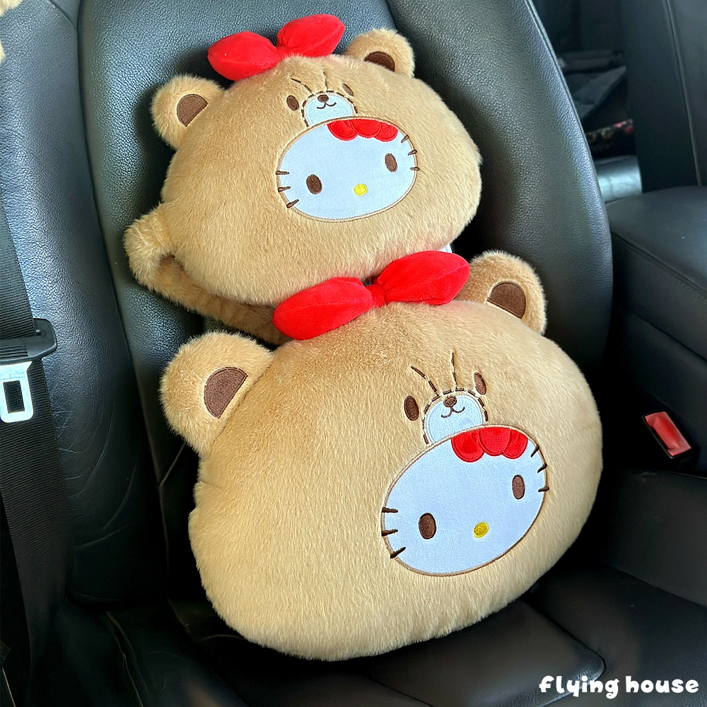 Sanrio hello kitty carro de pelúcia encosto de cabeça volta almofada para cinto de segurança do carro capa hello kitty recheado acessórios automóveis para decoração