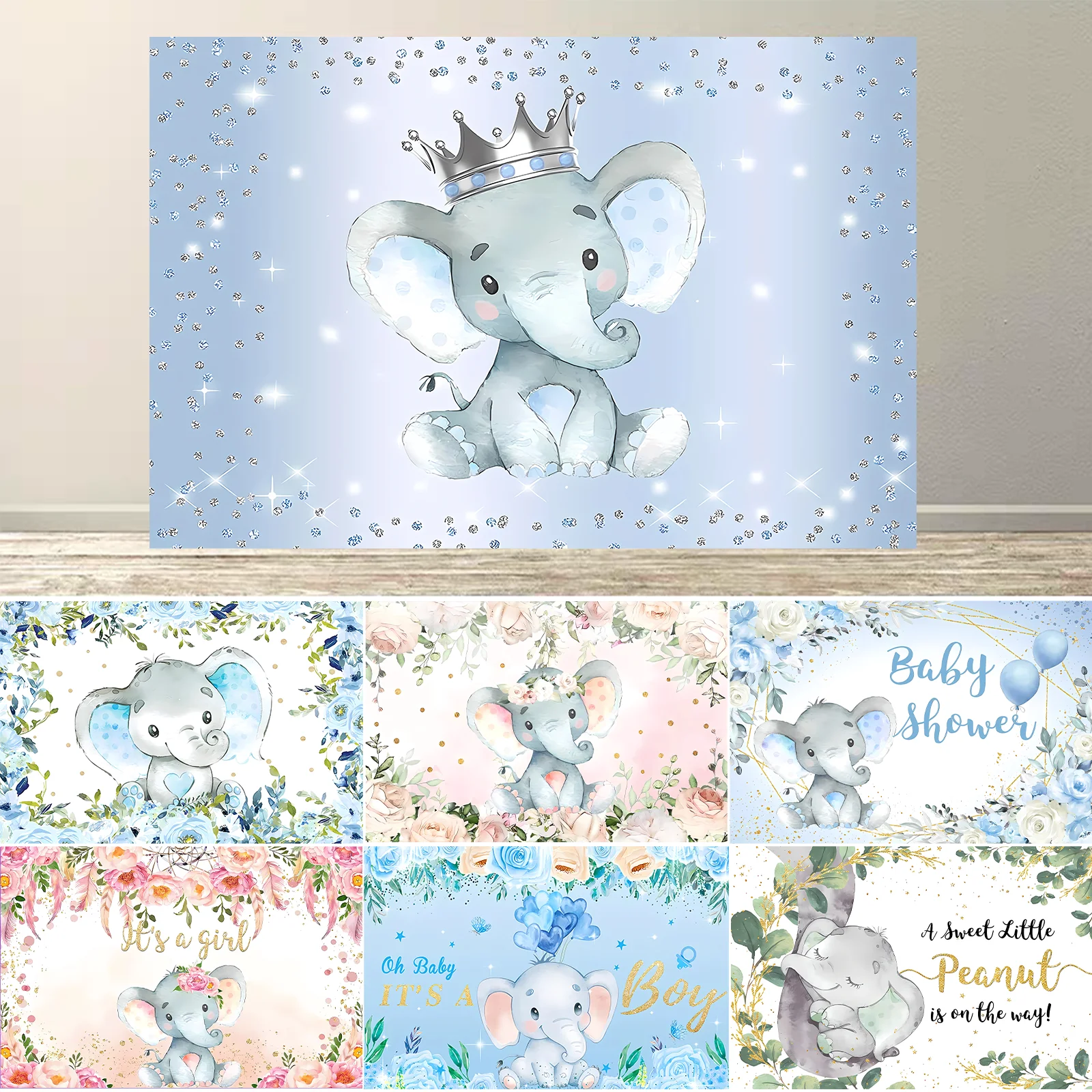 

Elephant Baby Shower Photography Backdrop Blue Pink Boy Girl Gender Reveal Birthday Party Photo Deco Background Photocall Props