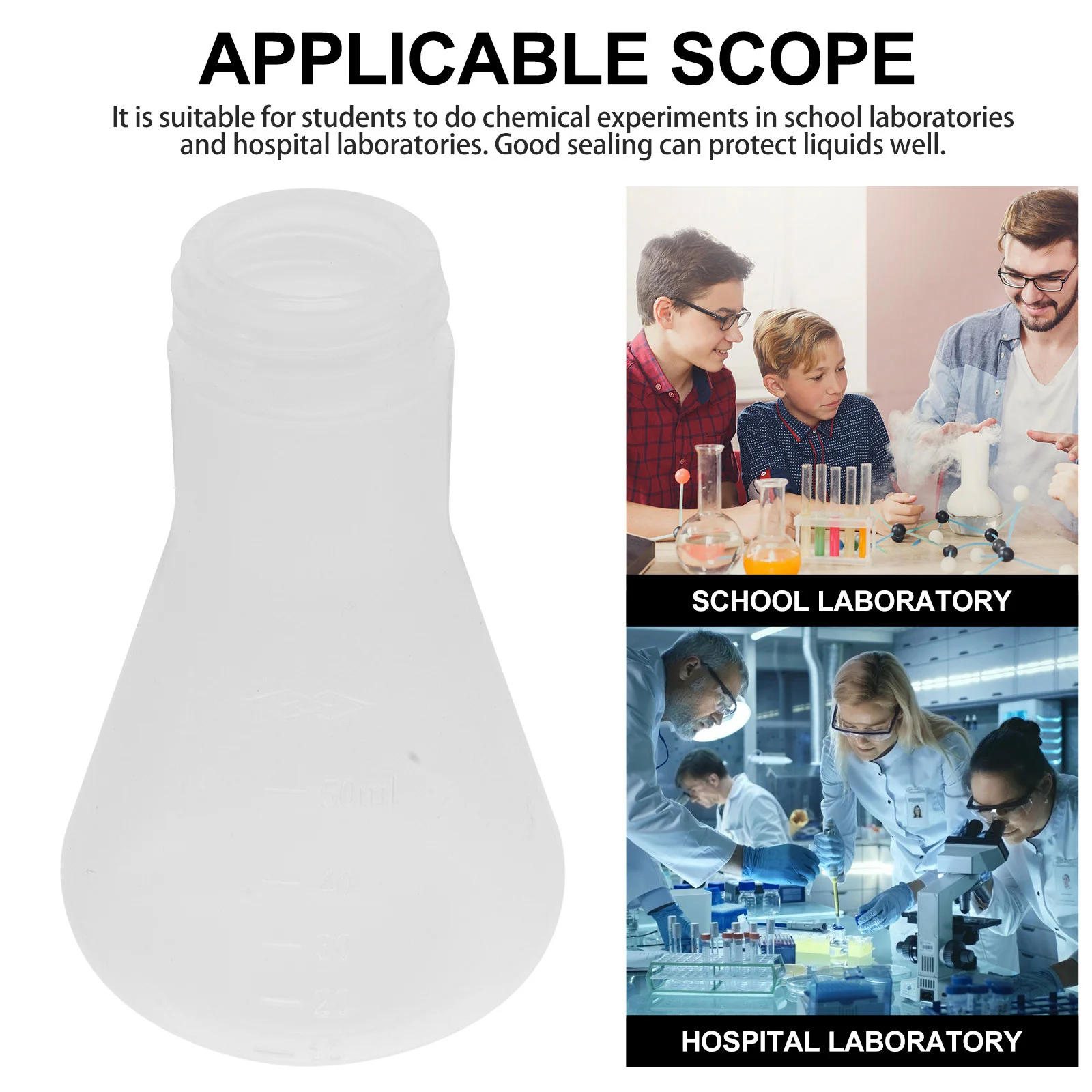 10Pcs Transparent Conical Flask Plastic Erlenmeyer Flask with Lid for Science Lab Experiment Education 50Ml Experiment Supply