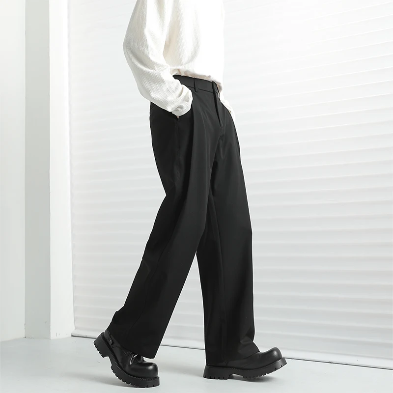 Мужские летние драпированные прямые брюки для костюма, повседневная одежда, свободный крой, деловые повседневные широкие брюки, легкие и против морщин