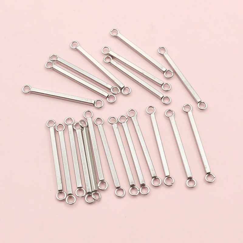 20pcs Stainless Steel Bar Connector 1.5x25mm Square Rod Welding Double Single Hole Earrings Pendant Jewelry Making Accessories