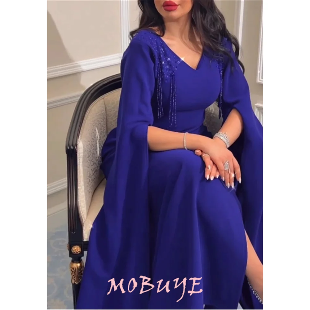 Mobuye 2024 beliebte V-Ausschnitt Ballkleid knöchel lang mit langen Ärmeln Abend mode elegantes Party kleid für Frauen