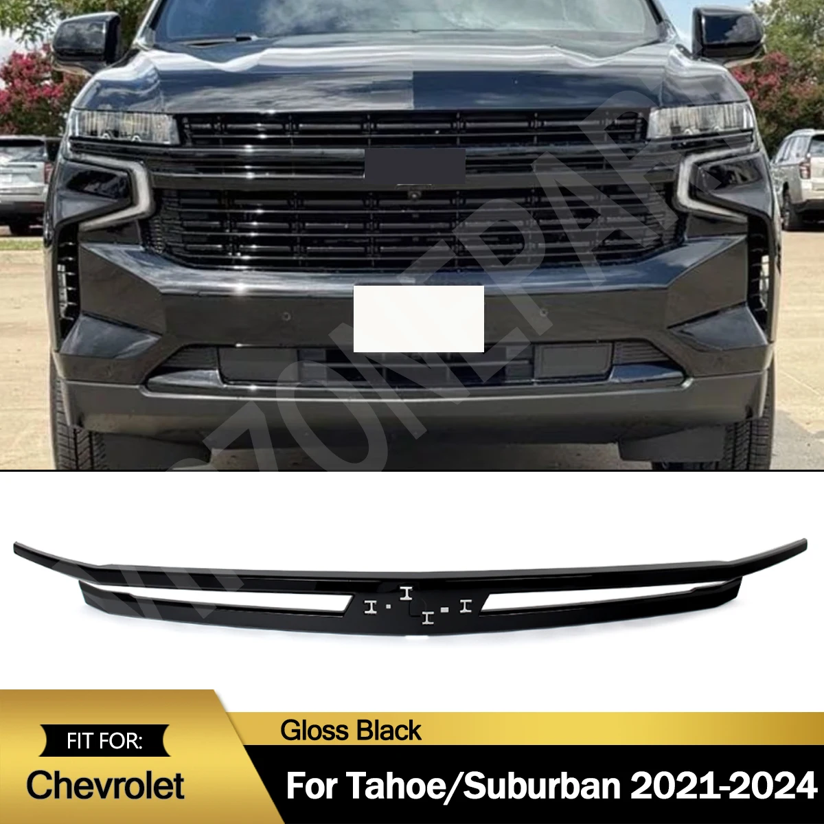 Front Upper Grille Molding Trim Fit For Chevrolet Tahoe/Suburban 2021-2024 Front Bumper Grille Surround Body Kit Glossy Black