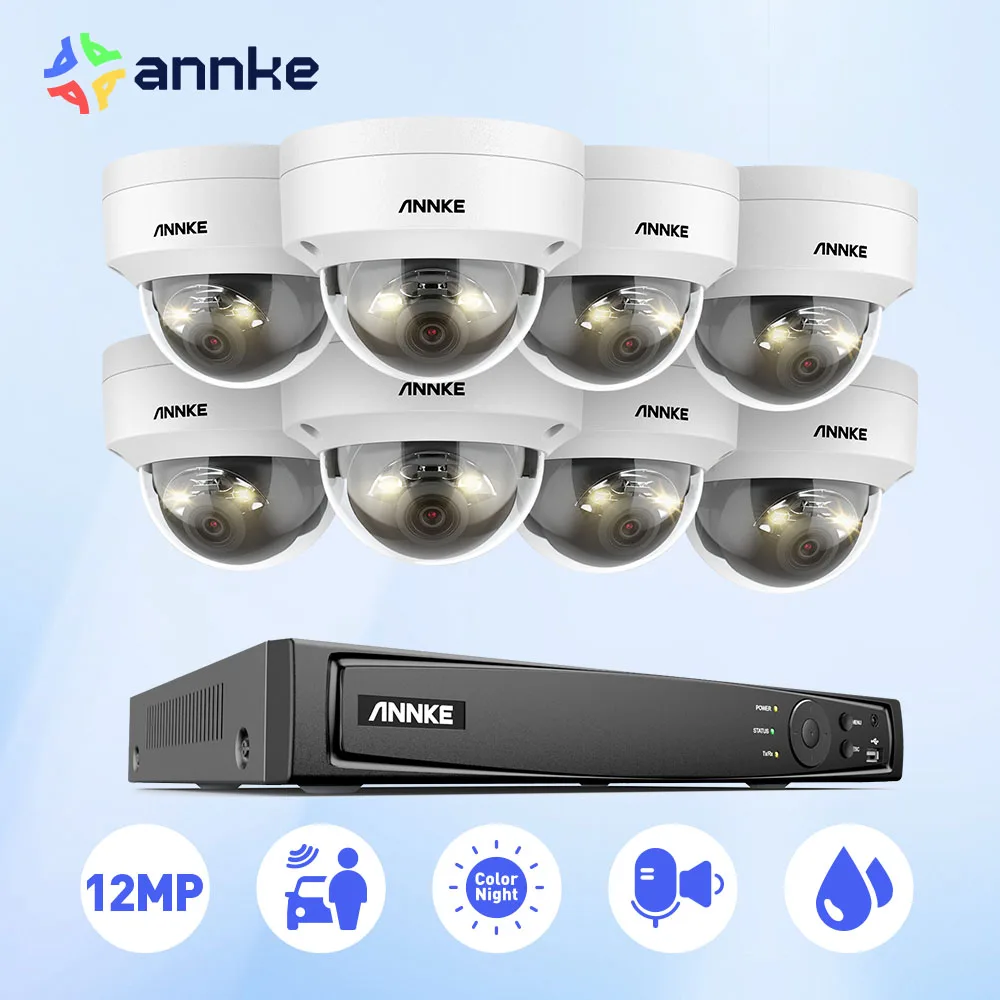 ANNKE 12MP Smart Dual Light Camera Kits Security Cam 8CH NVR 8PCS POE Camera Outdoor CCTV Video Surveillance Protection Camera