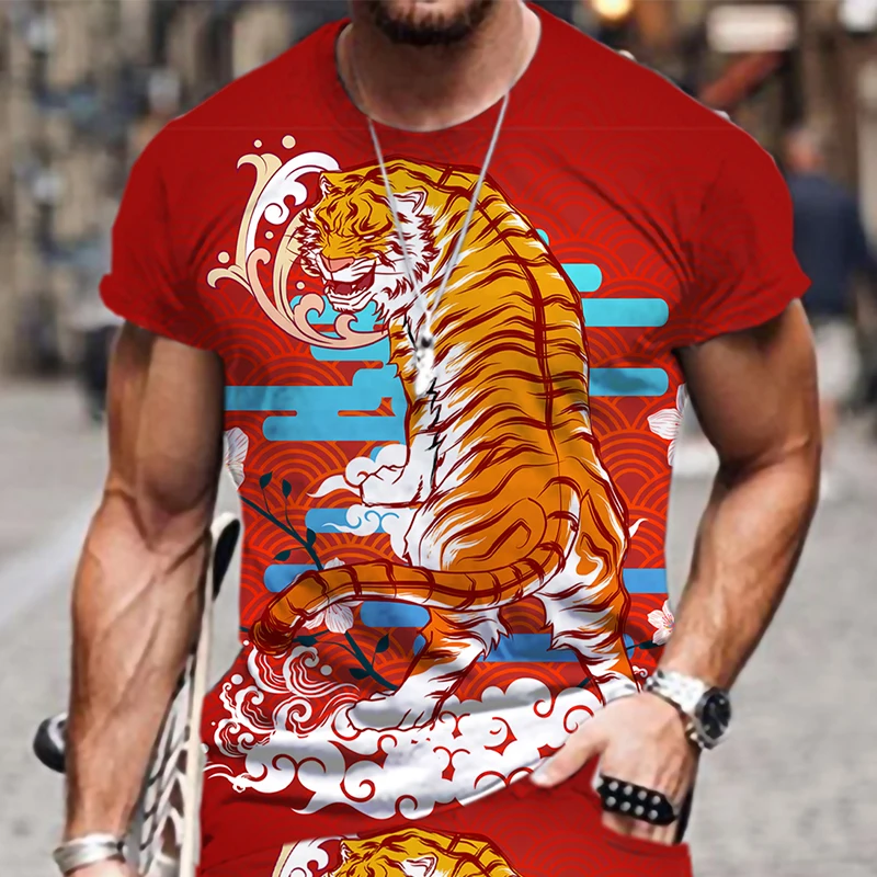 

Funny 3D Tiger Printing T Shirt For Men Casual O-neck Short Sleeve Tops Hip Hop Trend Streetwear Summer Breathable Oversized Tee