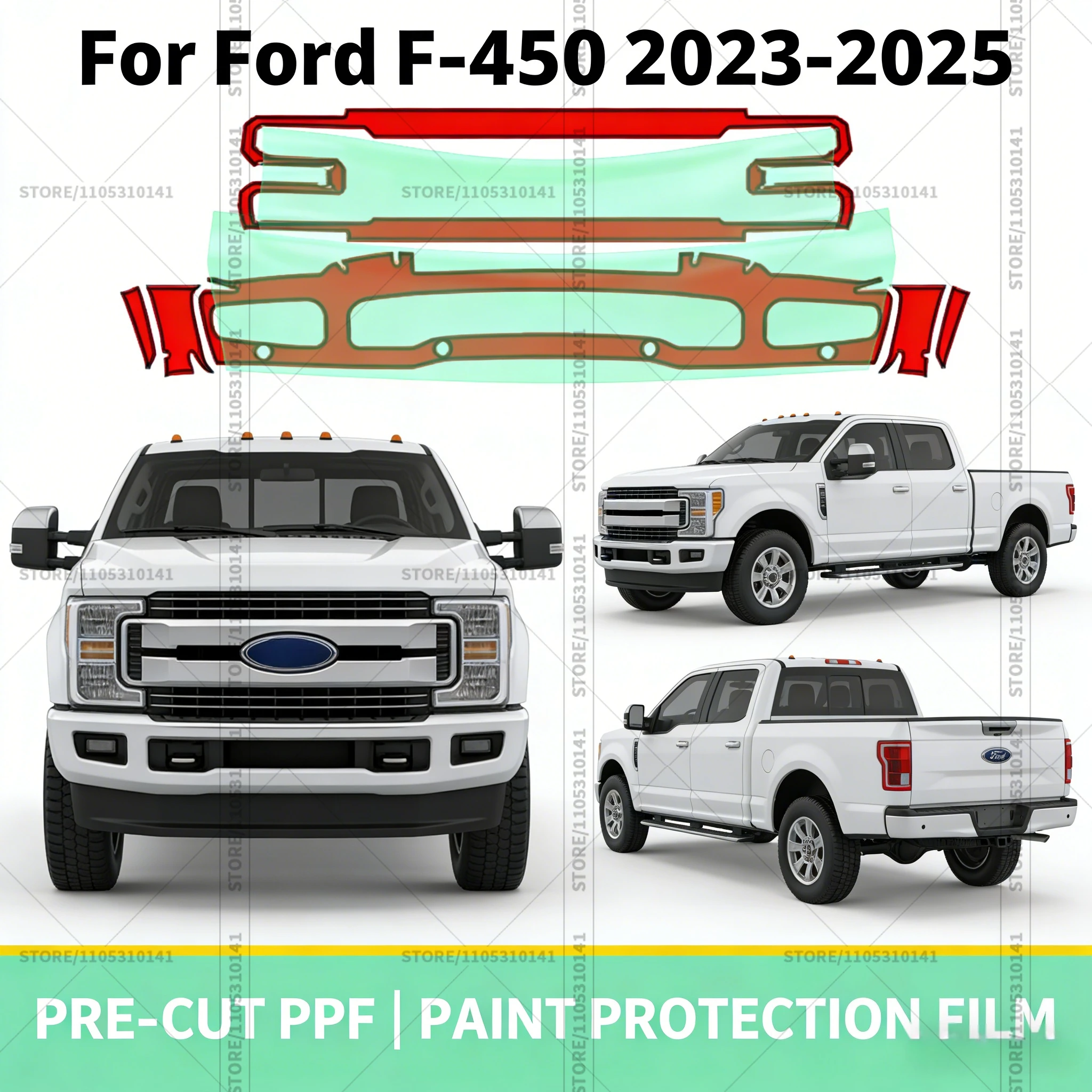

For Ford F-450 2023-2025 Pre-Cut Paint Protection Film PPF Transparent Car Film Professional Automotive PPF Front Bumper