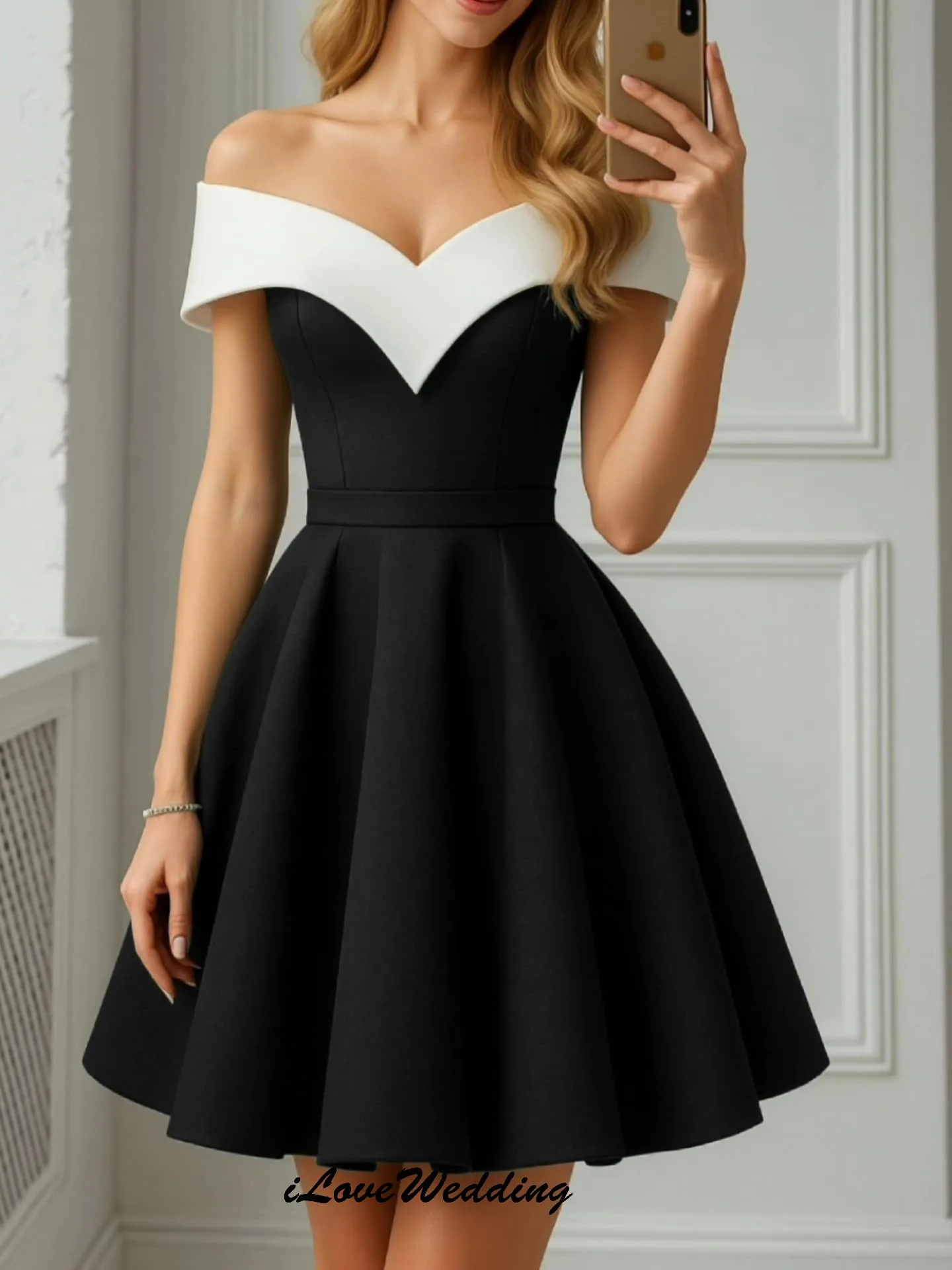 

Black Off The Shoulder Short Prom Dresses 2025 V-Neck Draped Elegnt Woman Party Dress Mini Length Homecoming Dress Customized