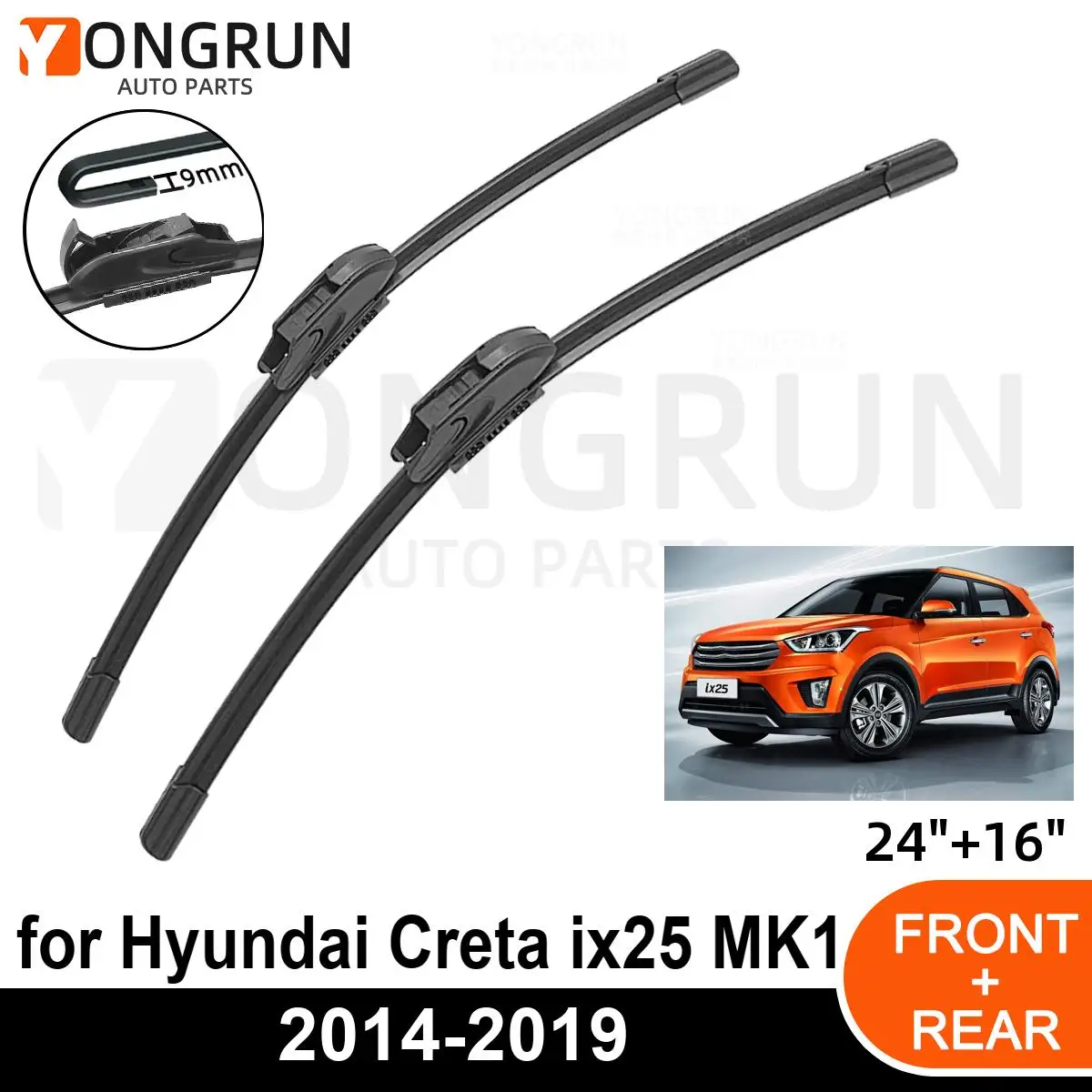 

Car Front Windshield Wipers For Hyundai Creta ix25 MK1 2014-2019 Wiper Blade Rubber 24"+16" Car Windshield Windscreen