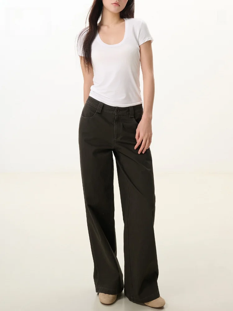 

Брюки Leiyu Labs из чистого хлопка, прямые, для работы, женские, летние 2025, свободного кроя, широкие, повседневные, в уличном стиле, джинсы