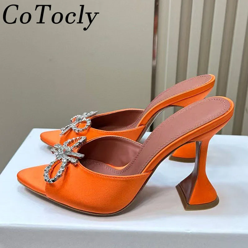 

Sexy High Heels Crystal Slippers Woman Rhinestone Butterfly-knot Runway Party Shoes Women Summer Cup Heels Sandals Woman
