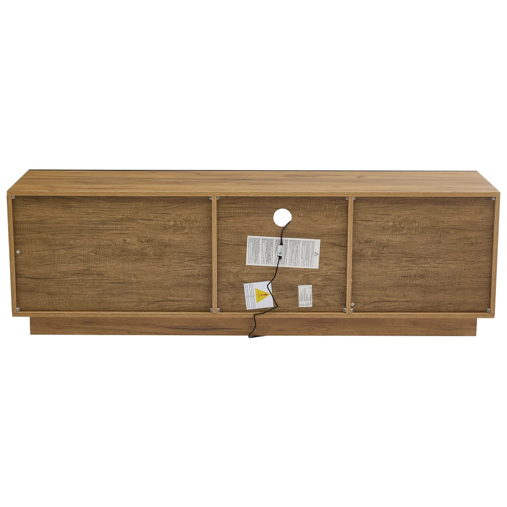 Mueble para televisor de color negro y madera de roble, diseño moderno, con estantes de cristal, consola para televisor con espacio de almacenamiento, mueble para juegos y dispositivos multimedia, ideal para televisores de 70, 65 y 55 pulgadas, para la sala de estar, el dormitorio o cualquier otro espacio del hogar.