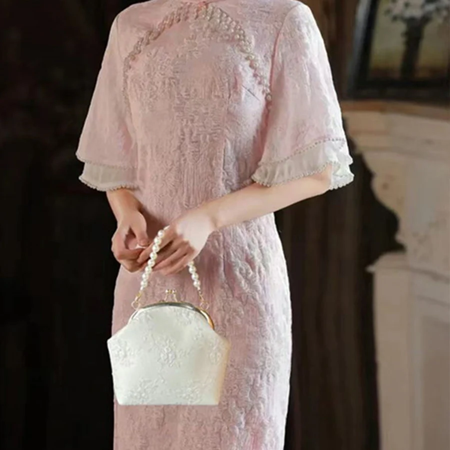 Retro Crossbody Bags for Women Vintage Lace Pearl Chains Ladies Small Square Shoulder Bag Female Clutch Purse Handbags Sac Femme