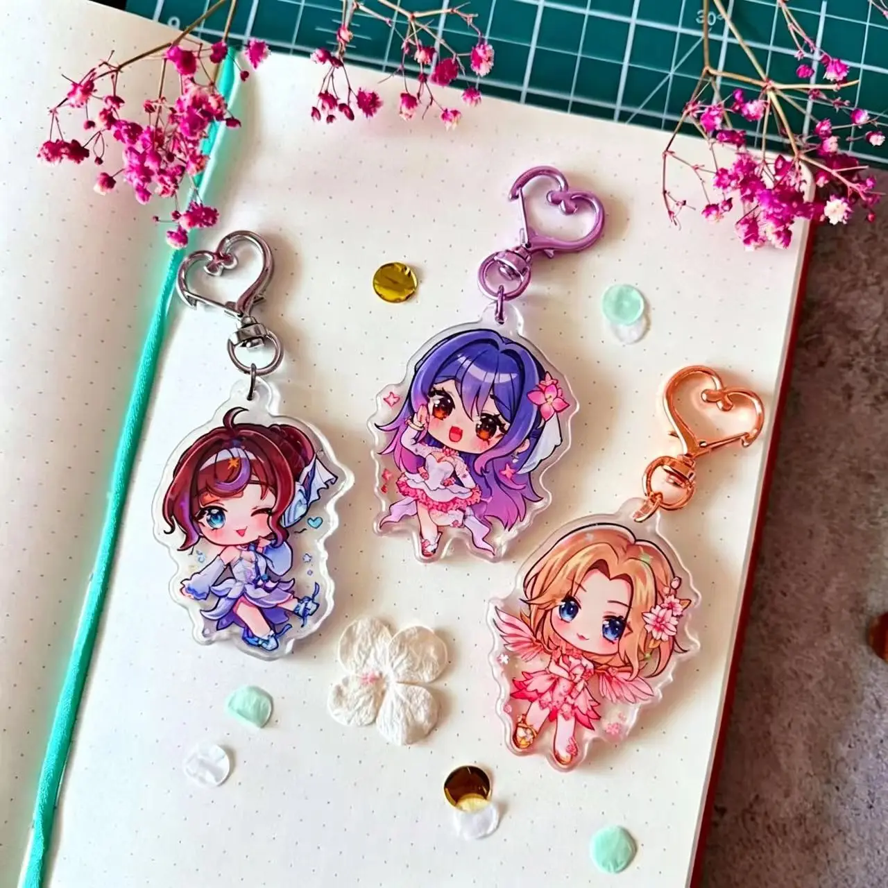 Porte-clés Overwatch 2 Girlies, Charmes acryliques Forget-Me-Not Juno, Hydrangea Kiriko, Sakura Mercy OW2, cadeaux de jeu vidéo