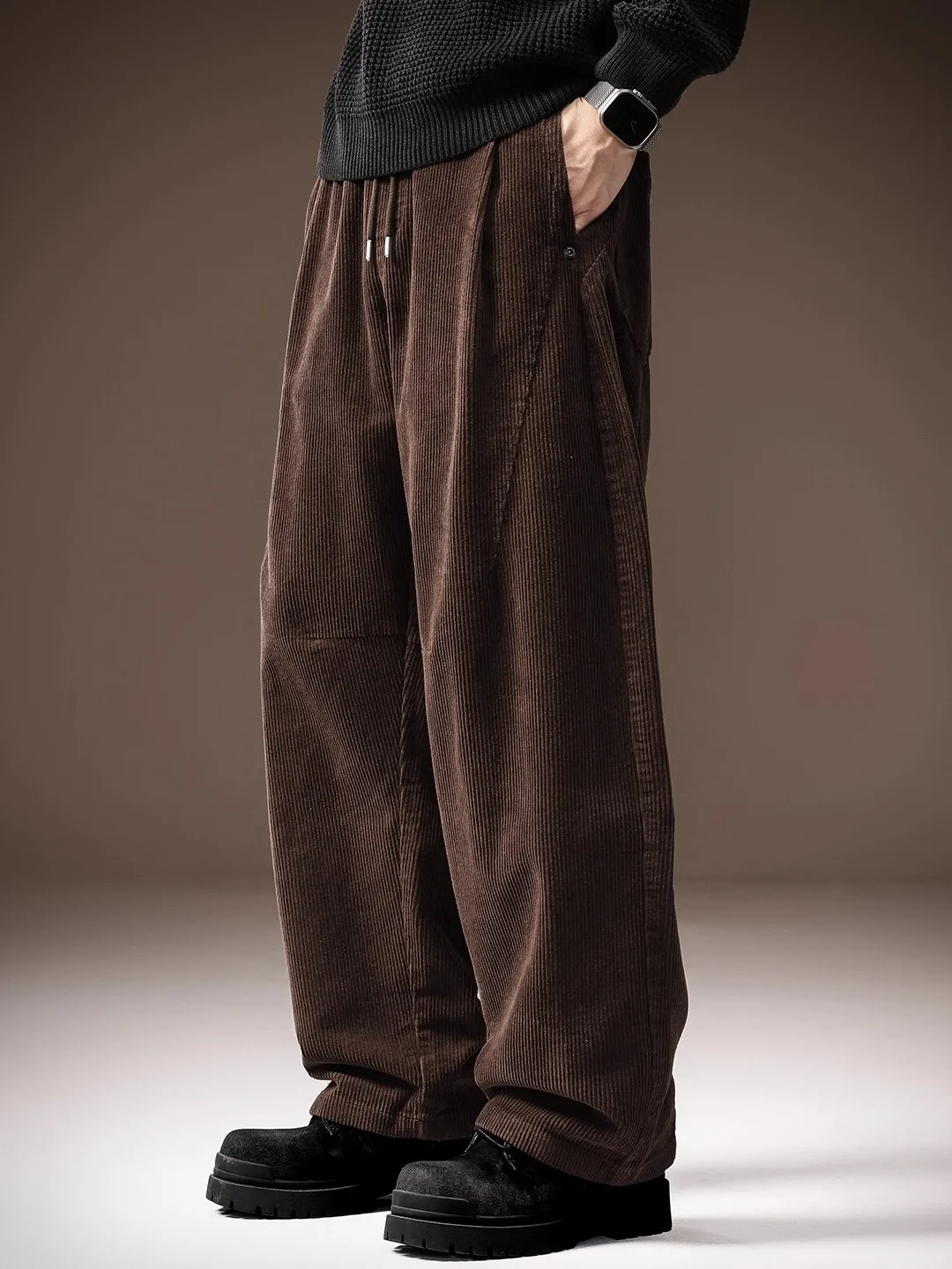 

Heavyweight Corduroy Men's Casual Pants Winter Fce Lined Loose Straight Leg Wide Leg Knife Trousers Comfortable Fit