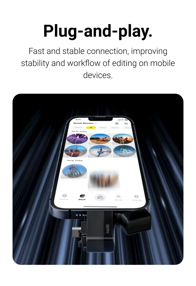 Imagem -03 - Leitor de Cartão Insta360 x3 sd para Insta 360 One x Transferência Rápida de Arquivos Acessórios Originais para Iphone