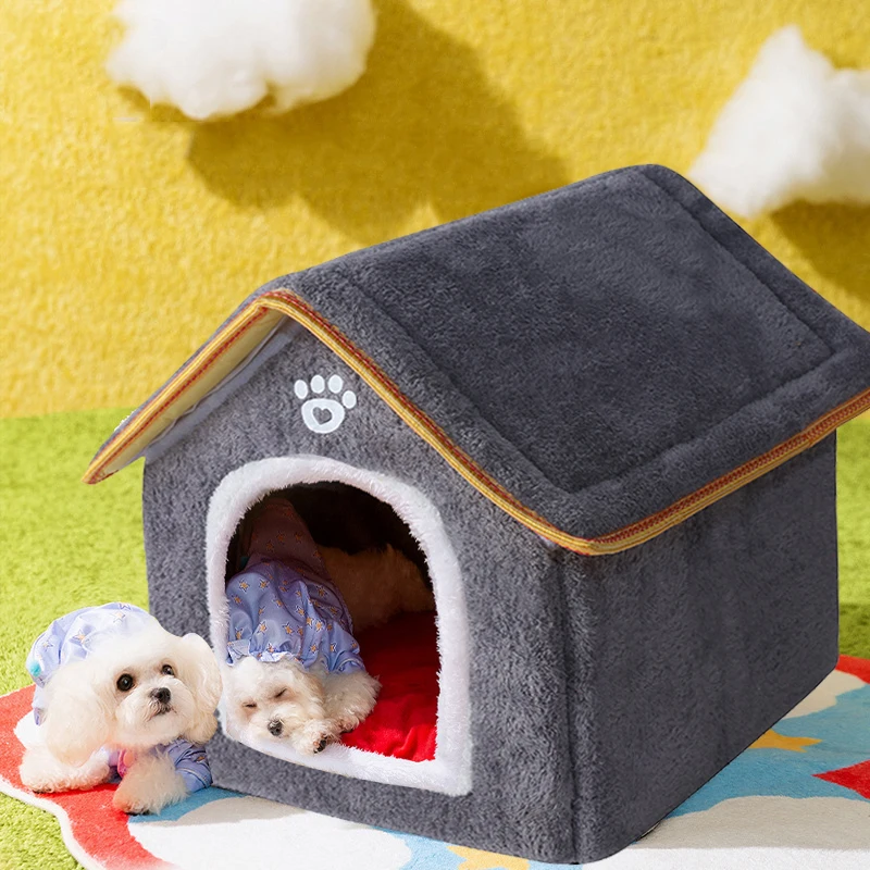 Casa para mascotas para las cuatro estaciones, Material resistente a la suciedad, casa para gatos lavable desmontable, Villa, refugio para mascotas para interiores y exteriores, grande ﻿