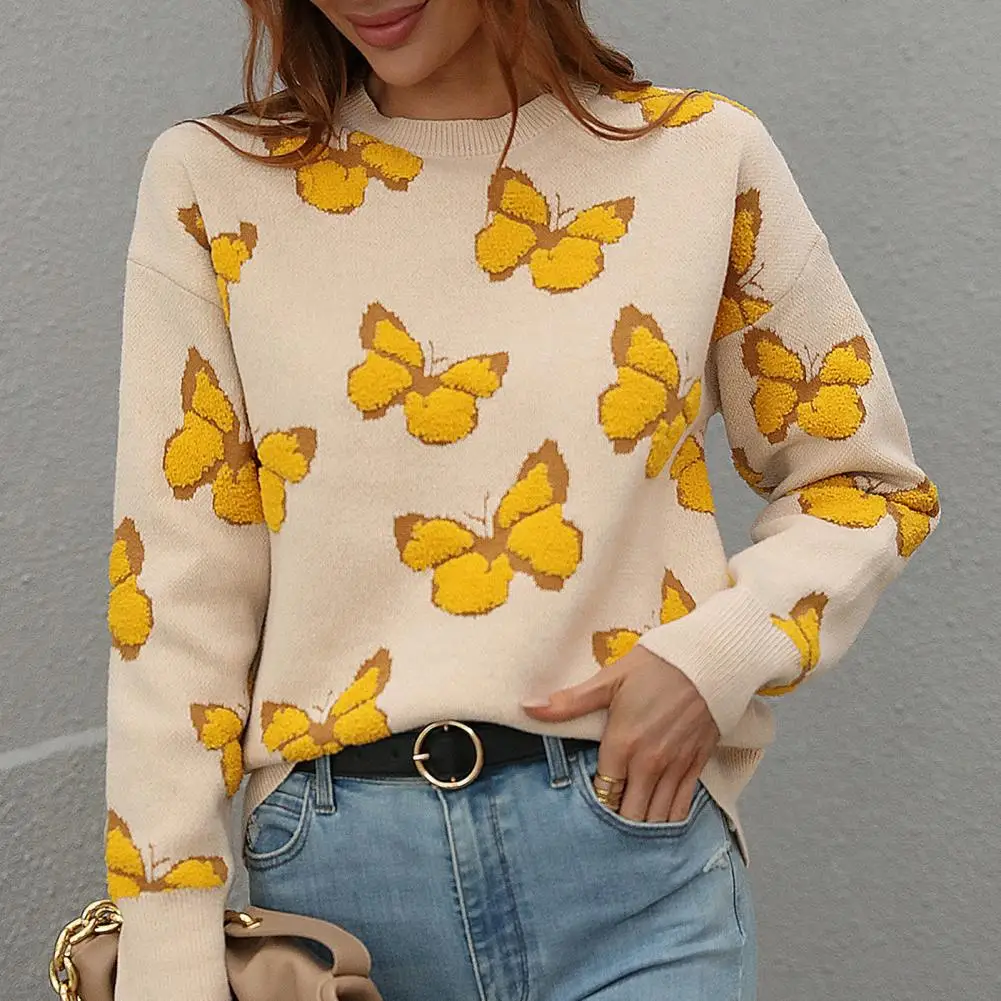 Women\'s Loose Pullover Sweater Printed Butterfly Knitted Sweater Autumn Winter Sweater Jumper Female Clothing свитер женский