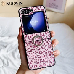 For Samsung Z Flip 7 Leopard Print Ring Bracket Phone Case For Galaxy Z Flip 7 6 5 4 3 ZFlip7 Ultra Thin Shockproof Stand Cover