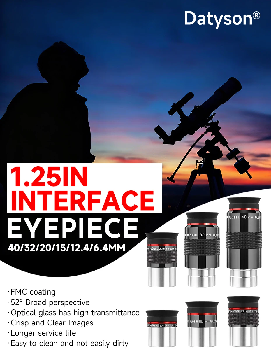 Datyson Fei Yao Serie 52 Grad PL 6,4/12,4/15/20/25/32/40mm Astronomisches Okular mit 6 Optionalen Spezifikationen – Detail 1