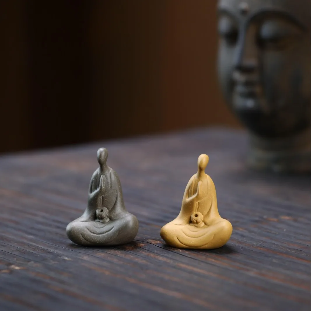 Yixing Purple Clay Pet, Formless Buddha Incense Holder, Green Duan Clay, Small Novice Monk Ceremony Tea Set Ornament,