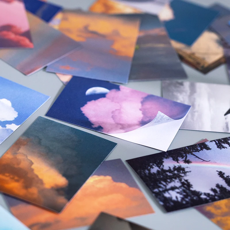 50-teiliges wunderschönes Himmel-Stickerbuch, verträumte Galaxie und blaue Himmel-Designs, glatte Oberfläche für DIY-Bastelprojekte und Fotoalbum-Deko