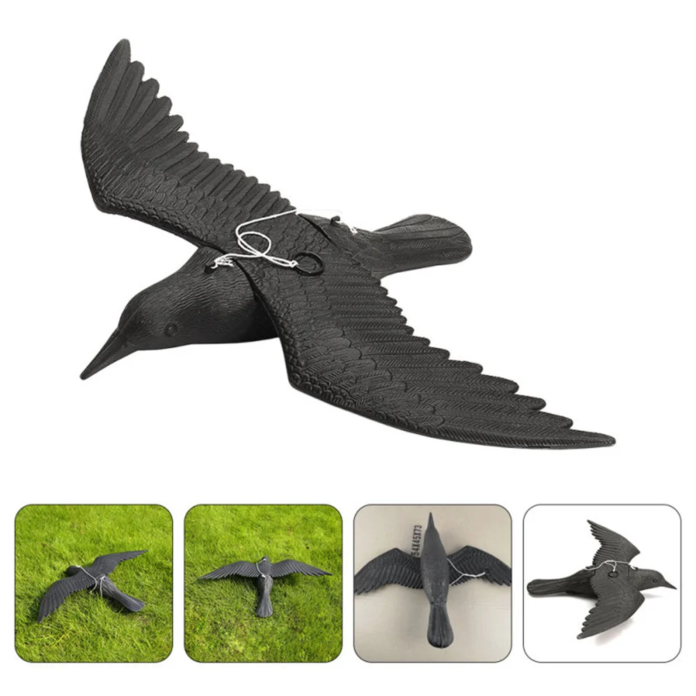 Reallike 3D Plastic Animals Figures Realistic Plastic Crow Ravens Garden Flag Home Bird Figurine Crow Decoys Attracting Crows