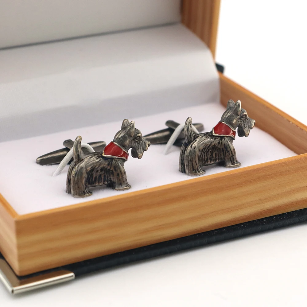 Men\'s Scottish Terrier Cuff Links Vintage Color Pet Dog Design Quality Copper Material Fashion Cufflinks Wholesale & Retail