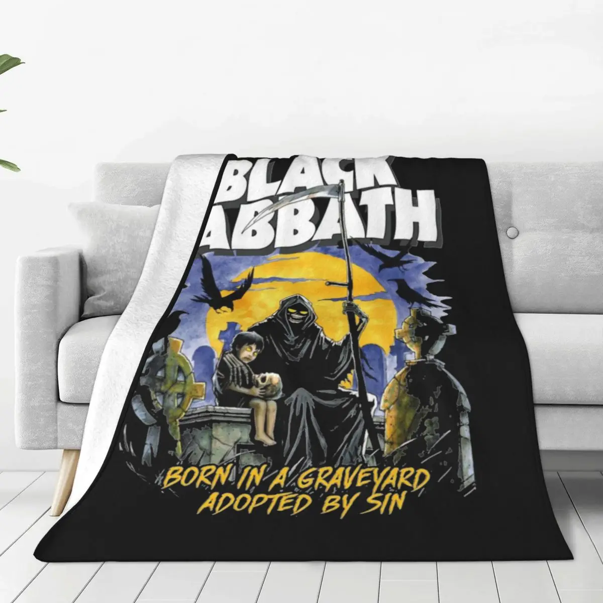 Born In A Graveyard Adopted By Sin Blanket Metal Music Sabbath Fuzzy Throw Blankets Bedroom Sofa Personalised Soft Warm Bedsprea