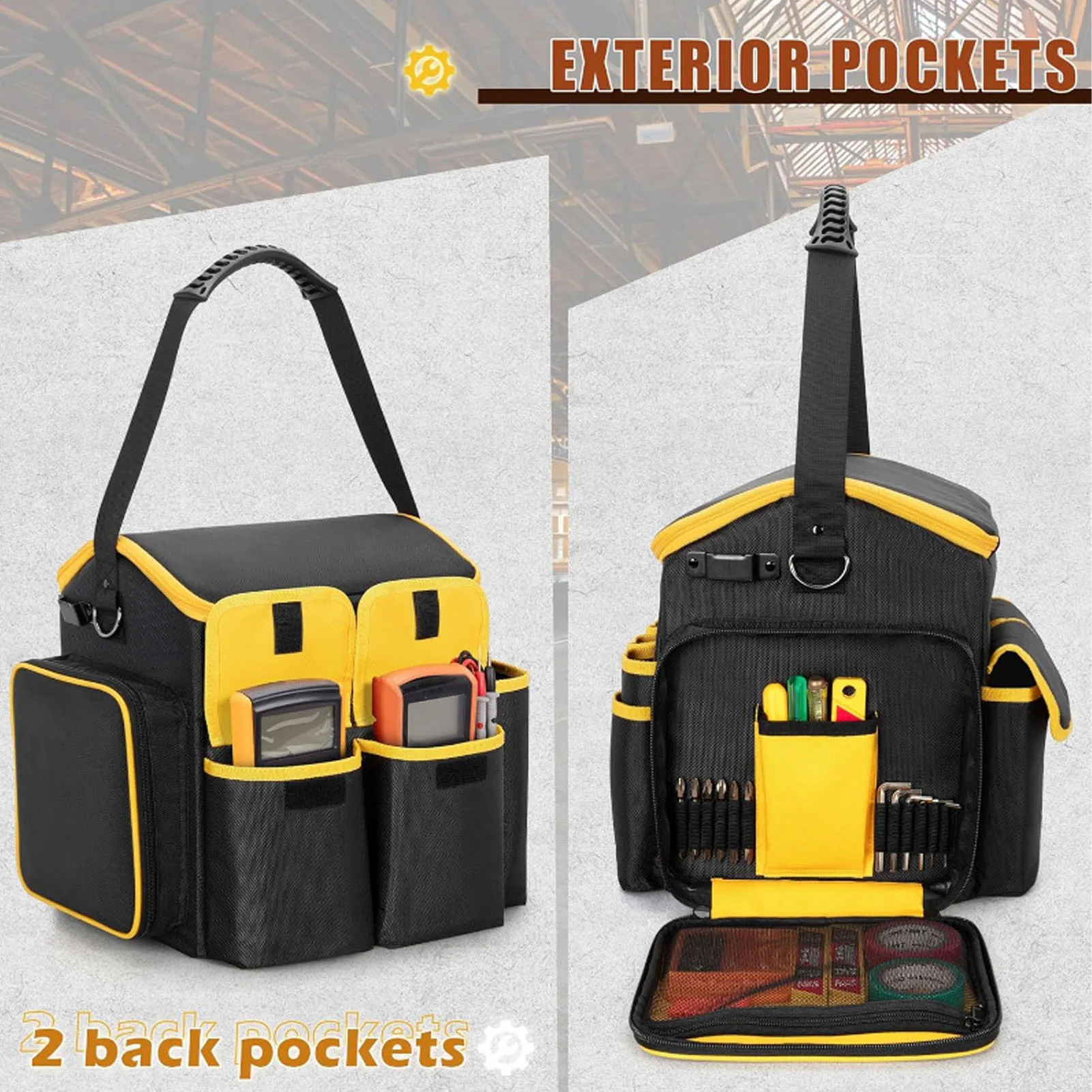 Tool Organizer Tool Bag 20L Capacity Multiple Pockets Heavy Duty Tool Organizer Bag with Removable Divider and Shoulder Strap