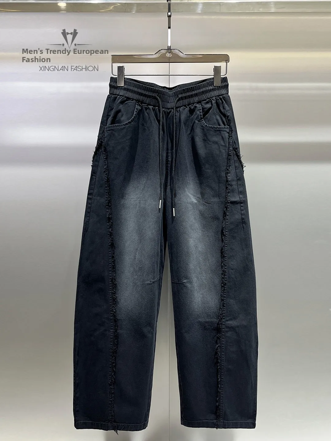 

Men's Casual Cotton Straight Leg Pants Spring 2026 Design Trendy Distred Sle Pure Cotton Loose Fit Trousers