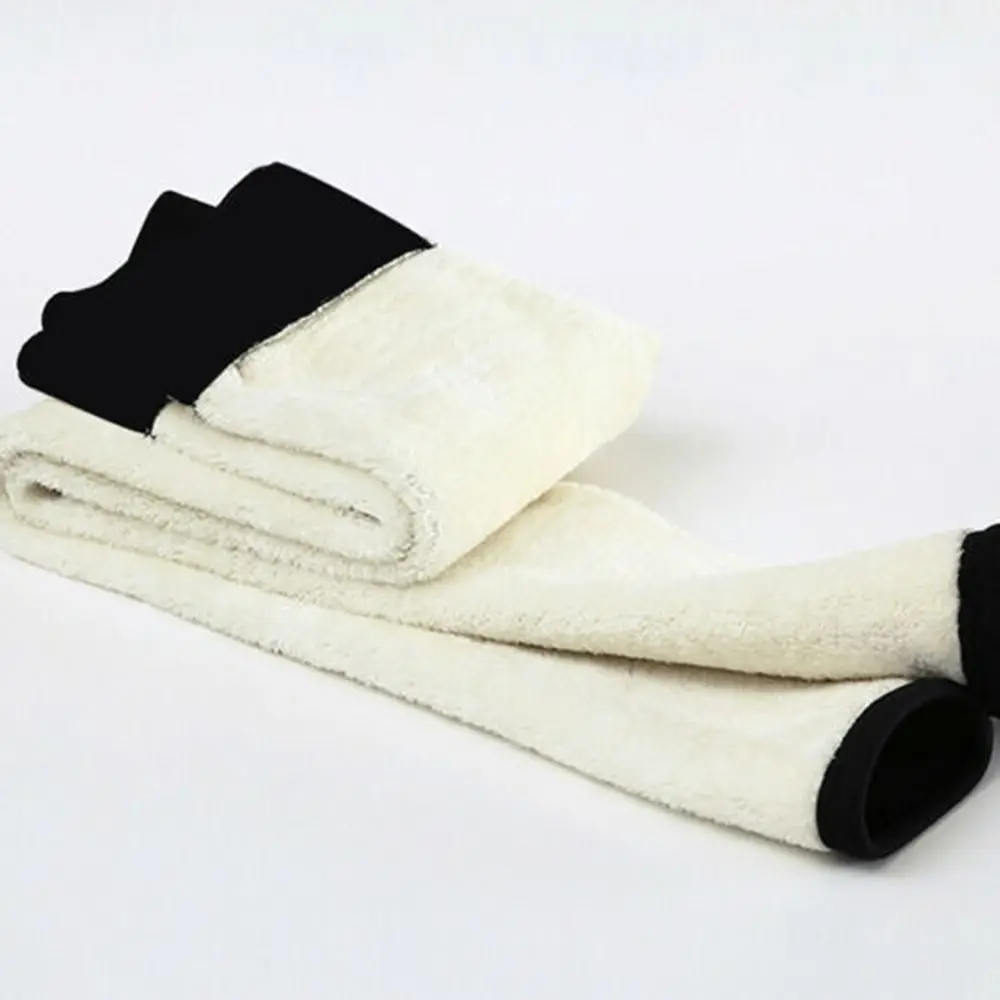 유연한 열 플리스 안감 레깅스, 가죽 패치 캐시미어 양가죽, 하이 웨이스트, 두꺼운 레깅스, 여성 소녀