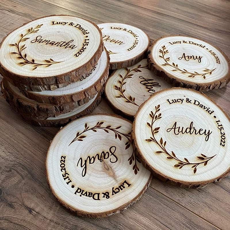 1pc Custom Wedding Wood Coaster Set Wedding Favor Laser Engraved With Couple's Names Wedding Date Guest Name Christmas Present