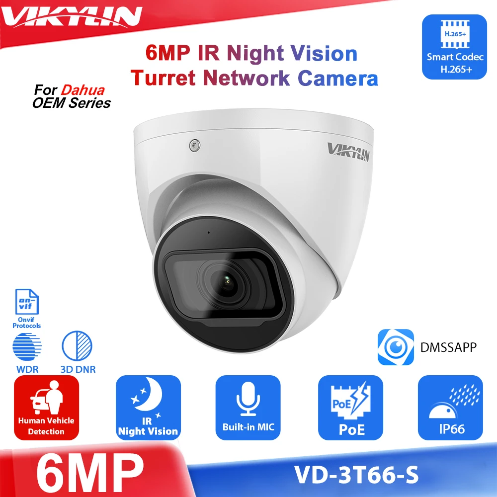 Vikylin 6MP For IPC Web Camera Built-in mic IR Night Vision Security CCTV Turret Camera Surveillance Video IP67 POE Camera IVS