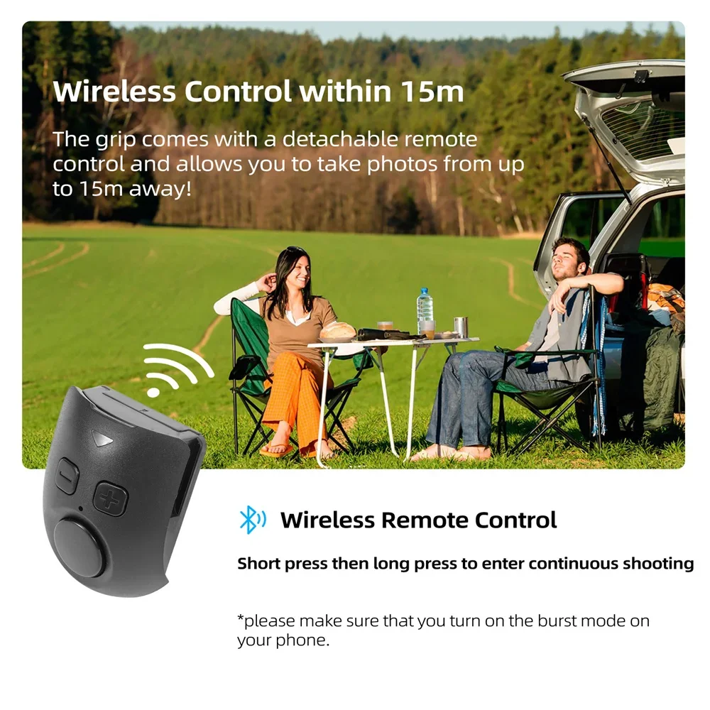 قبضة كاميرا ثلاثية الوظائف - مثبت يدوي + جهاز تحكم عن بعد بلوتوث + حامل حذاء بارد عالمي للهواتف الذكية iOS/Android