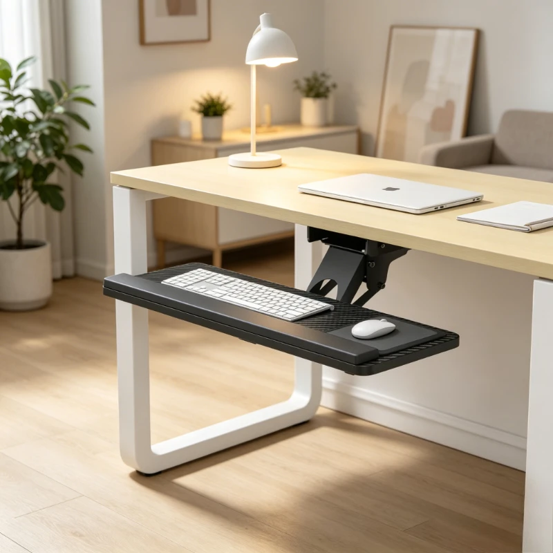 Sturdy Under-desk Keyboard Tray, Pull-out Drawer with Mouse Pad, Rotary Lift Stand, Telescopic Extension Bracket for PC Desk Use