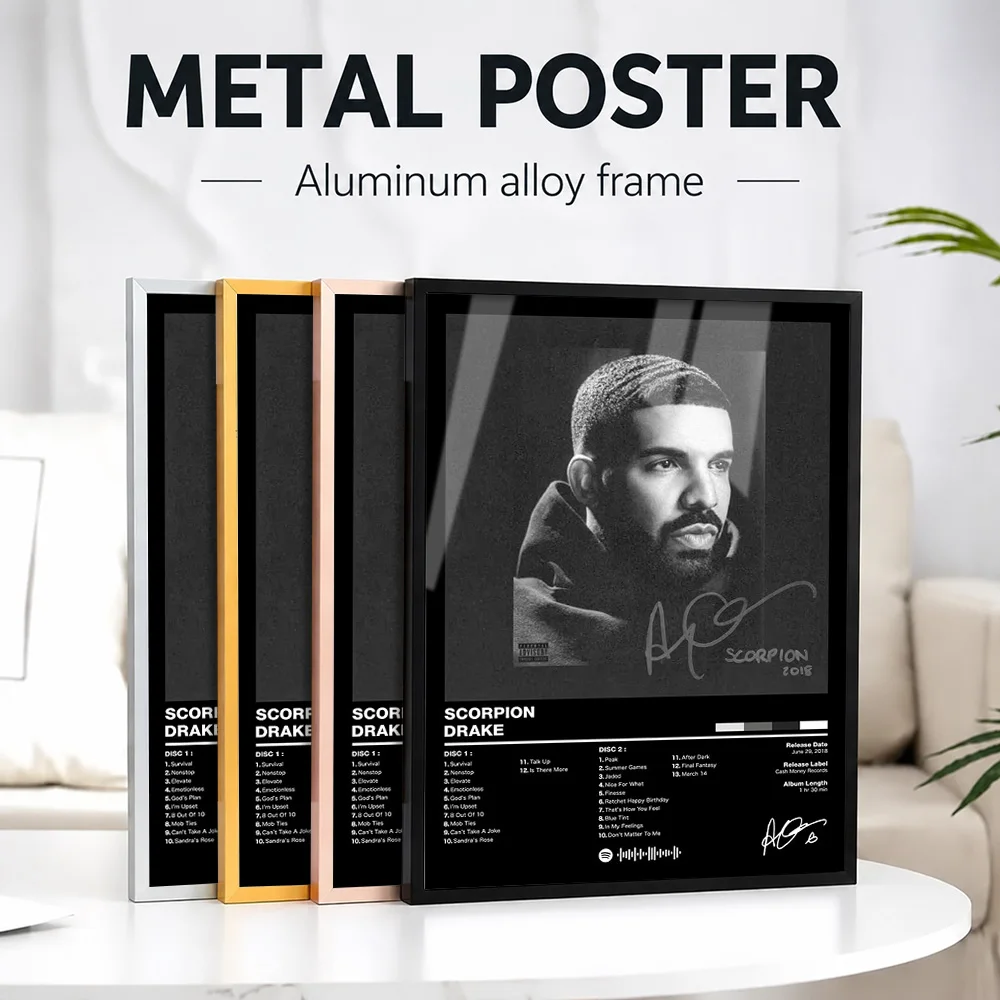 Drake Scorpion Framed Aluminum Metal Poster Customized Photo Modern Music Style Wall Art For Listening Room Concert Lover Gift
