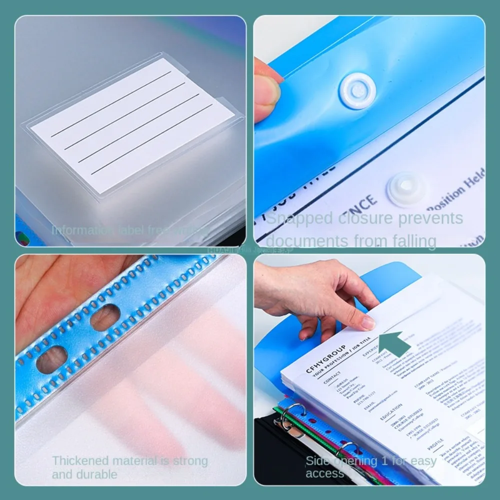 6 قطعة المجلدات الجديدة PP الموثق مغلفات واضحة الموثق جيب A4 زر إغلاق التسمية فضفاضة ورقة مكتب المنزل #5