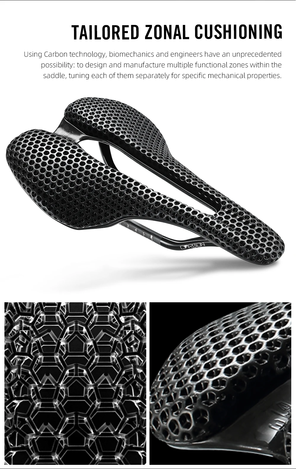 2026 RYET Carbon 3D-Gedruckter Fahrradsattel, 145mm Leichter Rennrad MTB Mountainbike Sitzkissen Fahrrad-Sitzzubehör – Detail 6